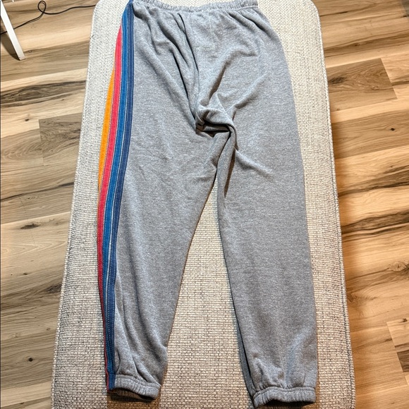 Aviator Nation 5 Stripe Rainbow Sweatpants Heathered Gray Women’s Large - Picture 4 of 6